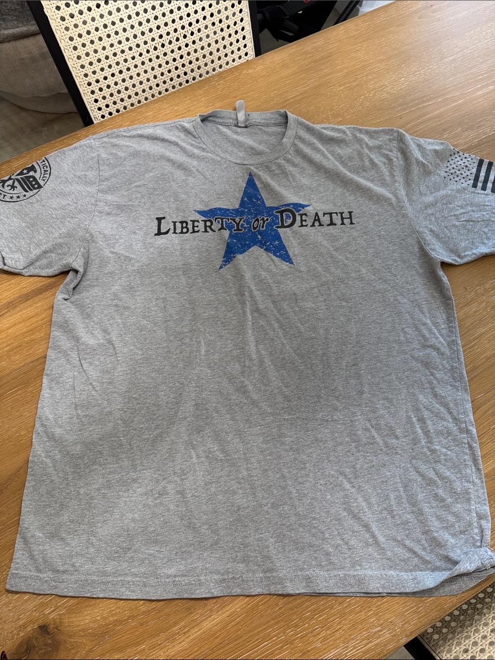 Next Level Apparel Gray Short-Sleeve Tee with Distressed Blue Star
